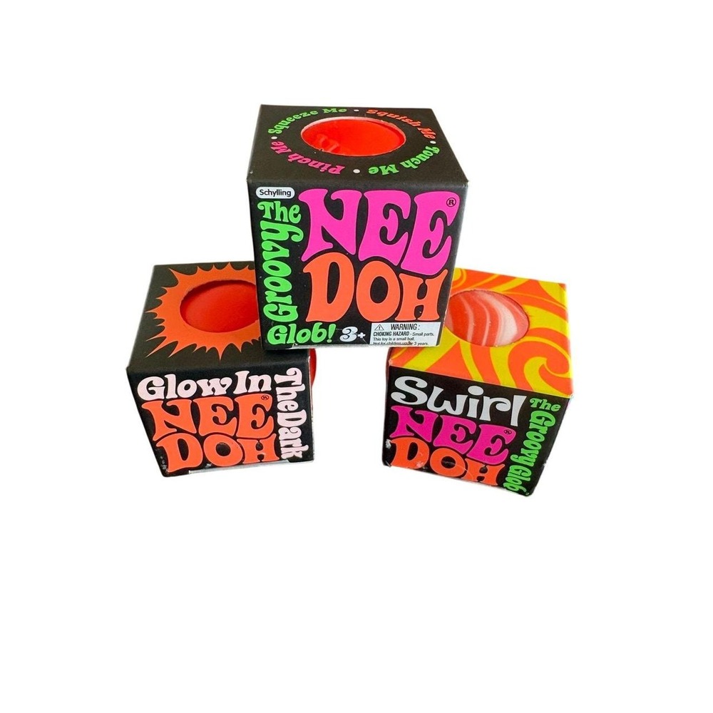 NeeDoh Schylling Bundle Groovy Glob stress balls Orange Swirl Glow in the Dark